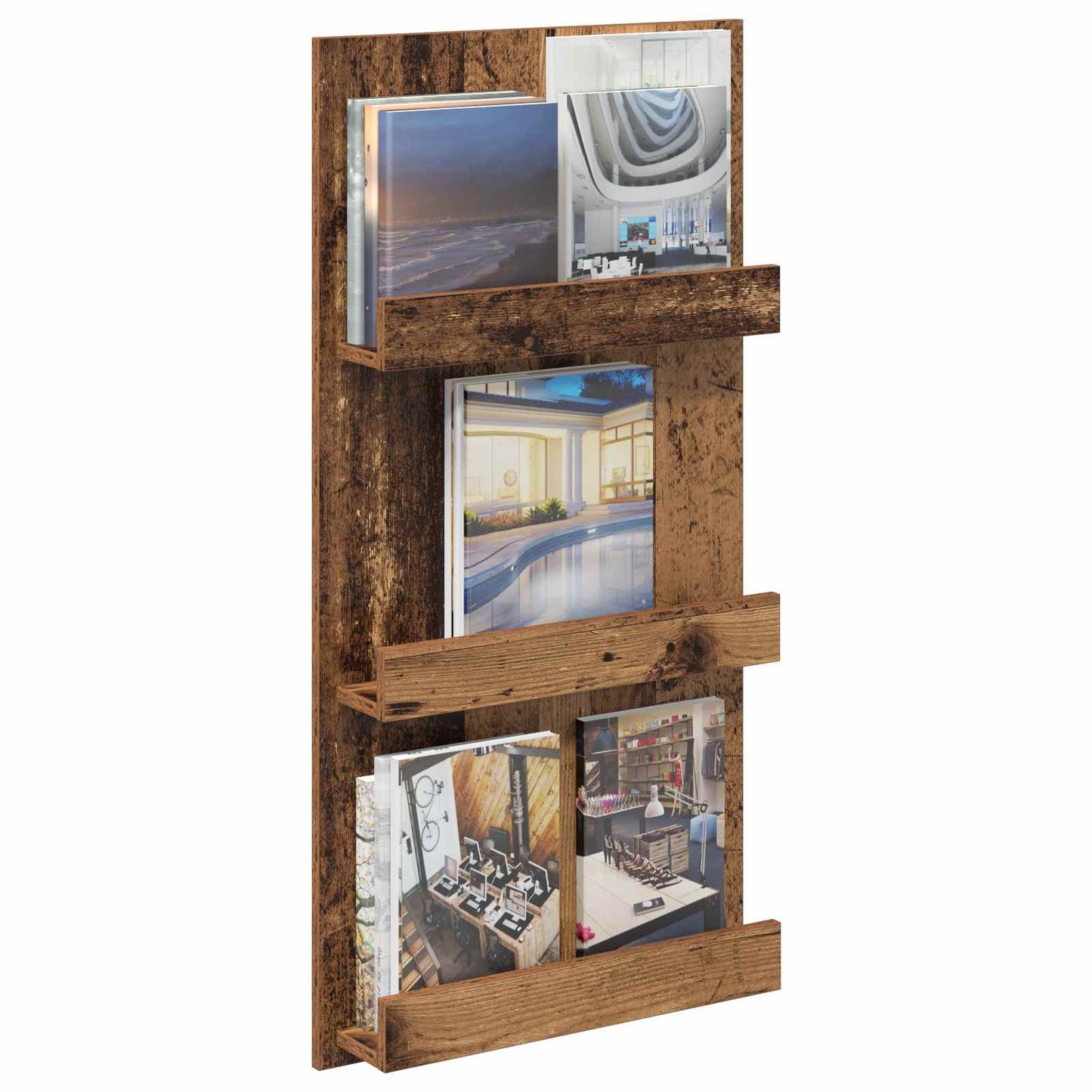 Magazin állvány polcokkal Öreg fa 51 x 11 x 102 cm Szerelt Fa