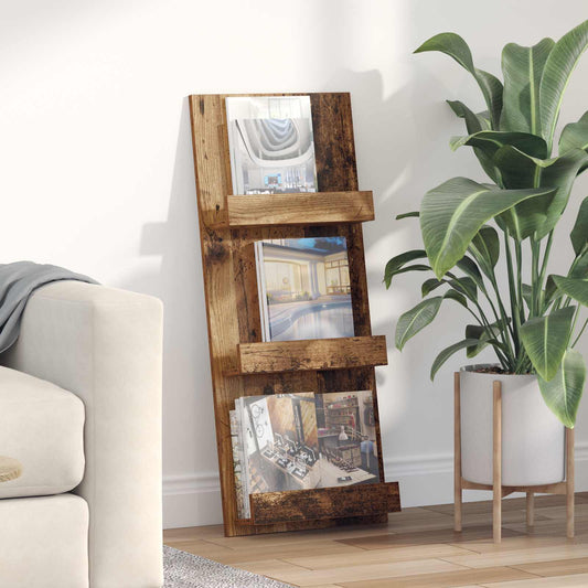 Magazin állvány polcokkal Öreg fa 43 x 11 x 102 cm Faanyag