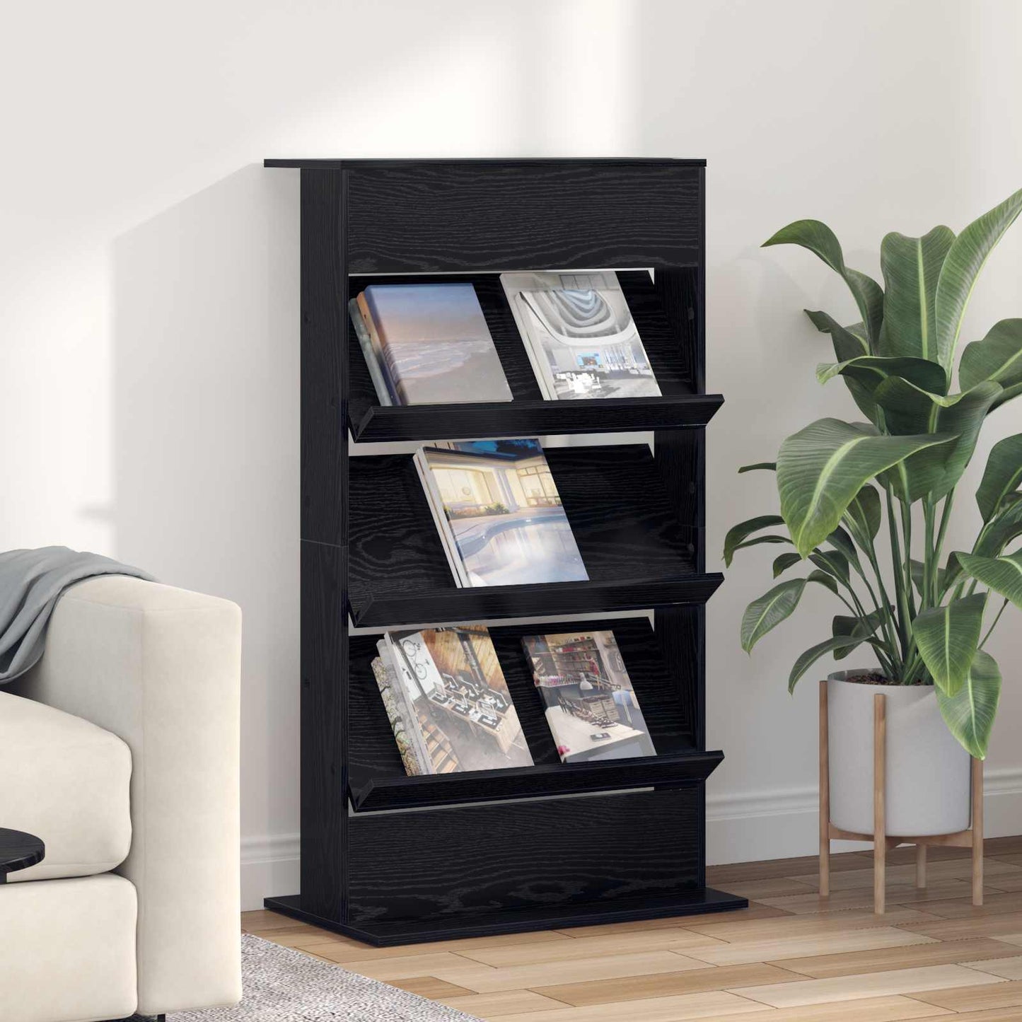 Magazin állvány Fekete tölgy 70 x 41 x 126 cm Szerelt Fa