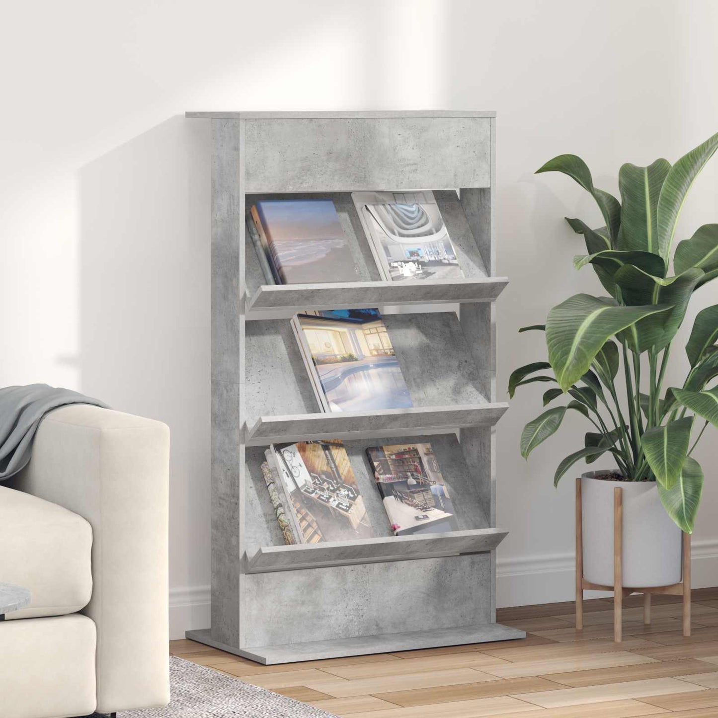 Magazin állvány Beton Szürke 70 x 41 x 126 cm Szerelt Fa