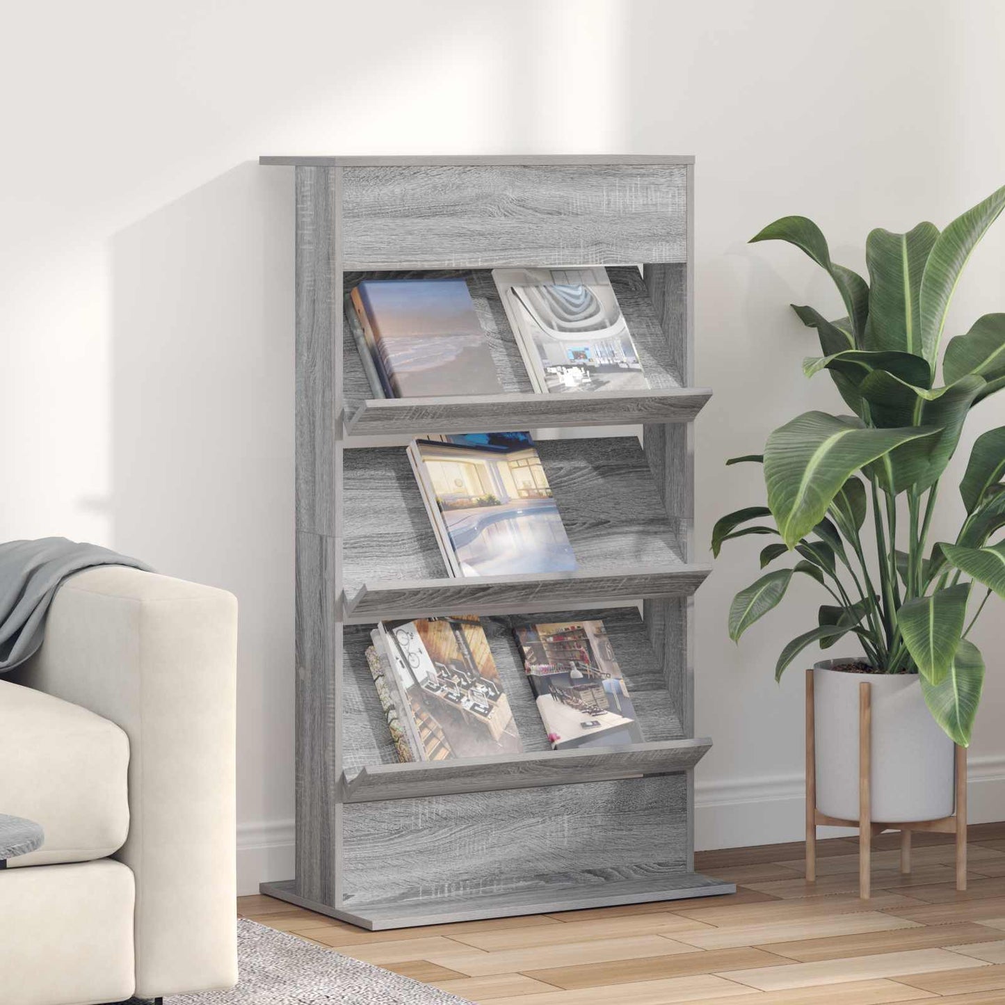 Magazin állvány Szürke Sonoma 70 x 41 x 126 cm Szerelt Fa