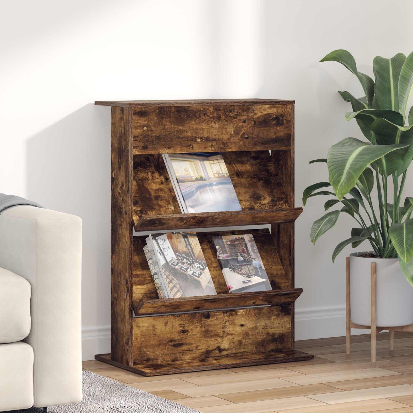 Magazin állvány Füstölt tölgy 70 x 41 x 96 cm Szerelt Fa