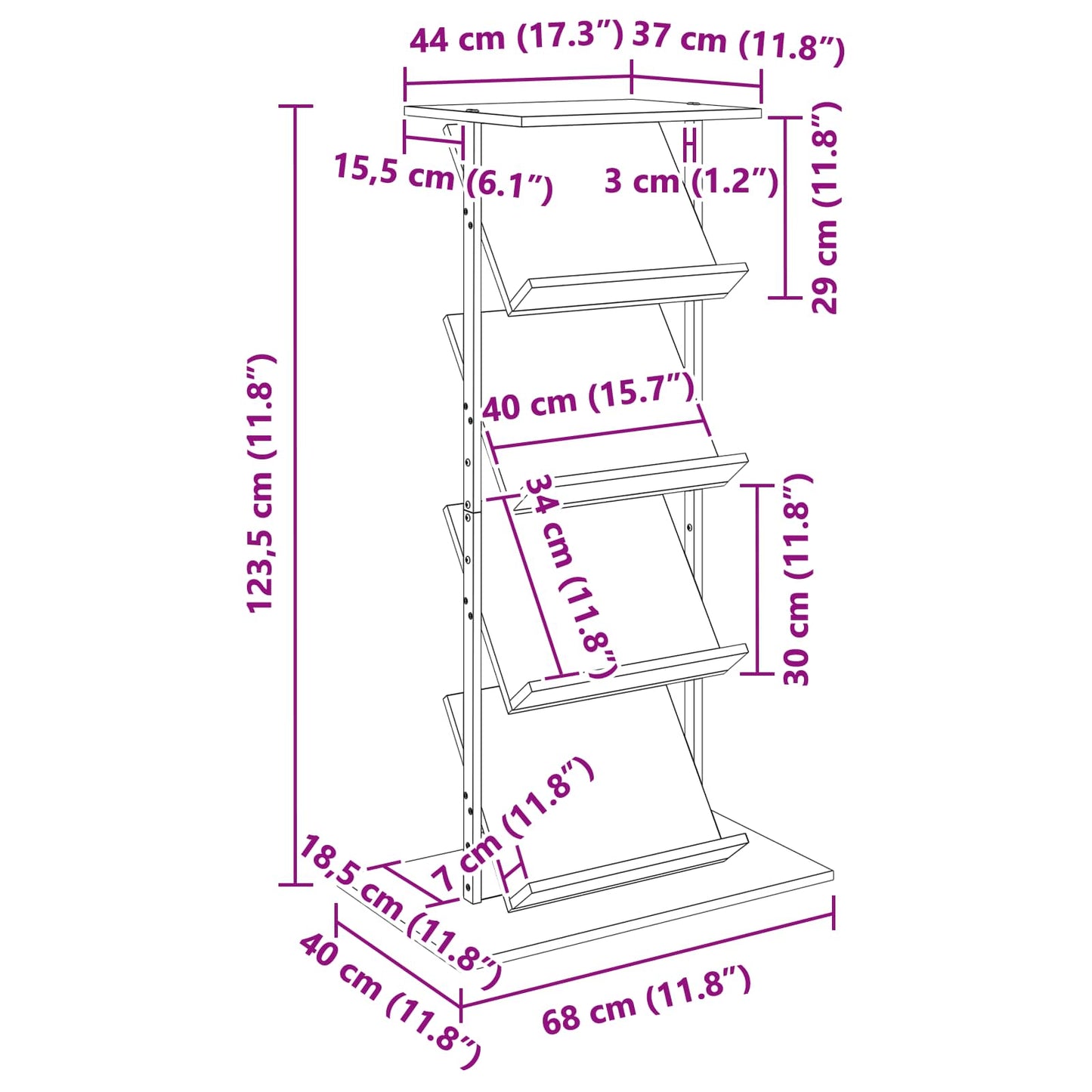 Magazin állvány Öreg fa 68 x 40 x 123.5 cm Szerelt Fa