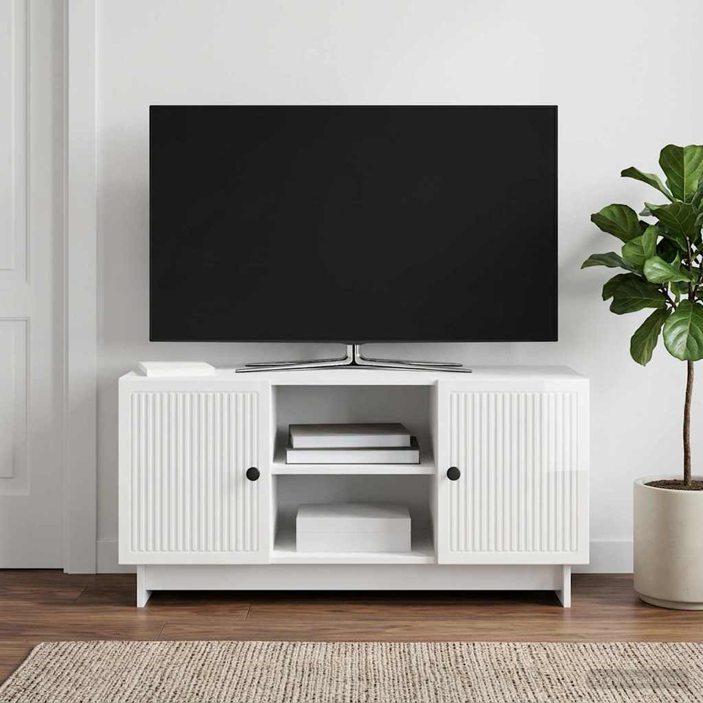 TV szekrény 102 x 34,5 x 50 cm Magasfényű Fehér Szerelt Fa