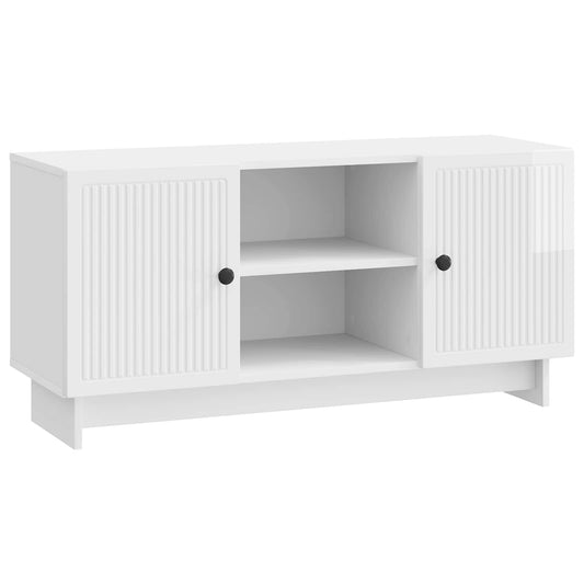 TV szekrény 102 x 34,5 x 50 cm Magasfényű Fehér Szerelt Fa