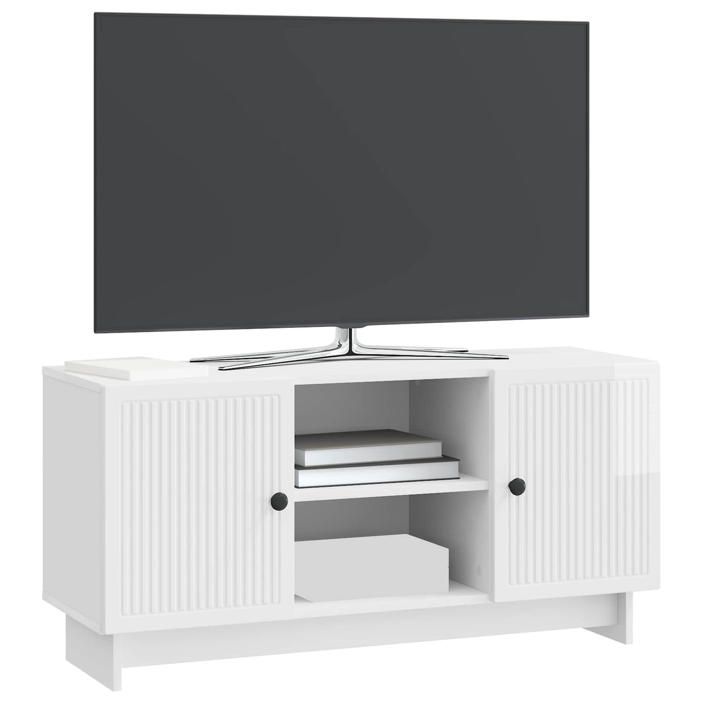 TV szekrény 102 x 34,5 x 50 cm Magasfényű Fehér Szerelt Fa