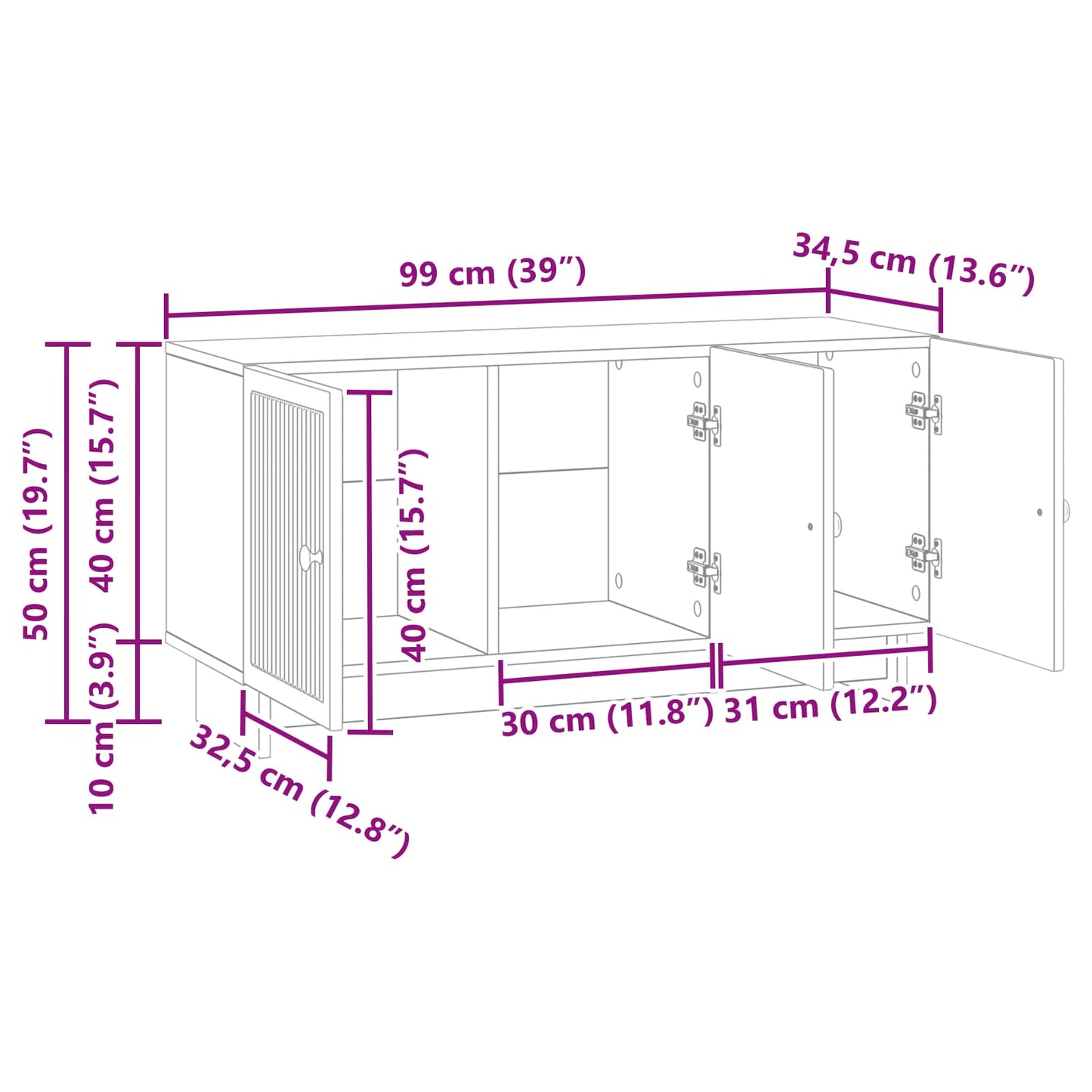 TV szekrény Fehér 99 x 34,5 x 50 cm Szerelt Fa