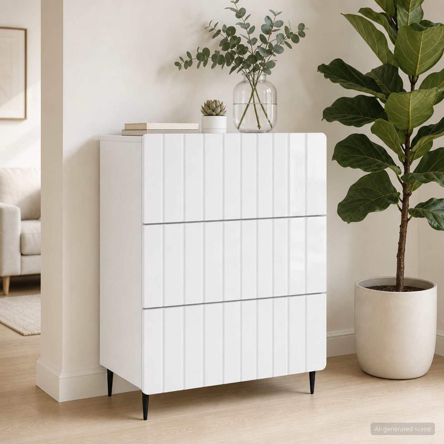 Fiókos szekrény Magasfényű Fehér 66 x 34,5 x 92 cm Szerelt Fa