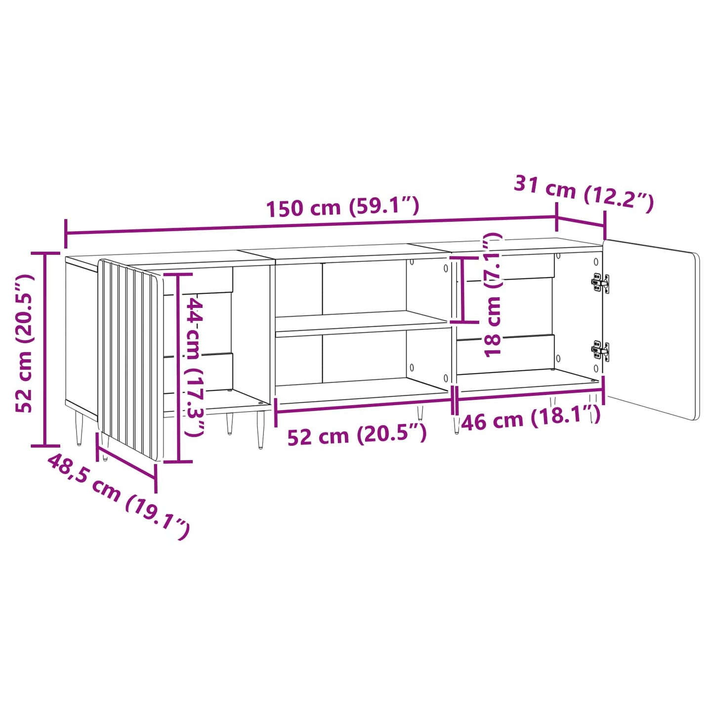 TV szekrény Magasfényű Fehér 150 x 31 x 52 cm Szerelt Fa