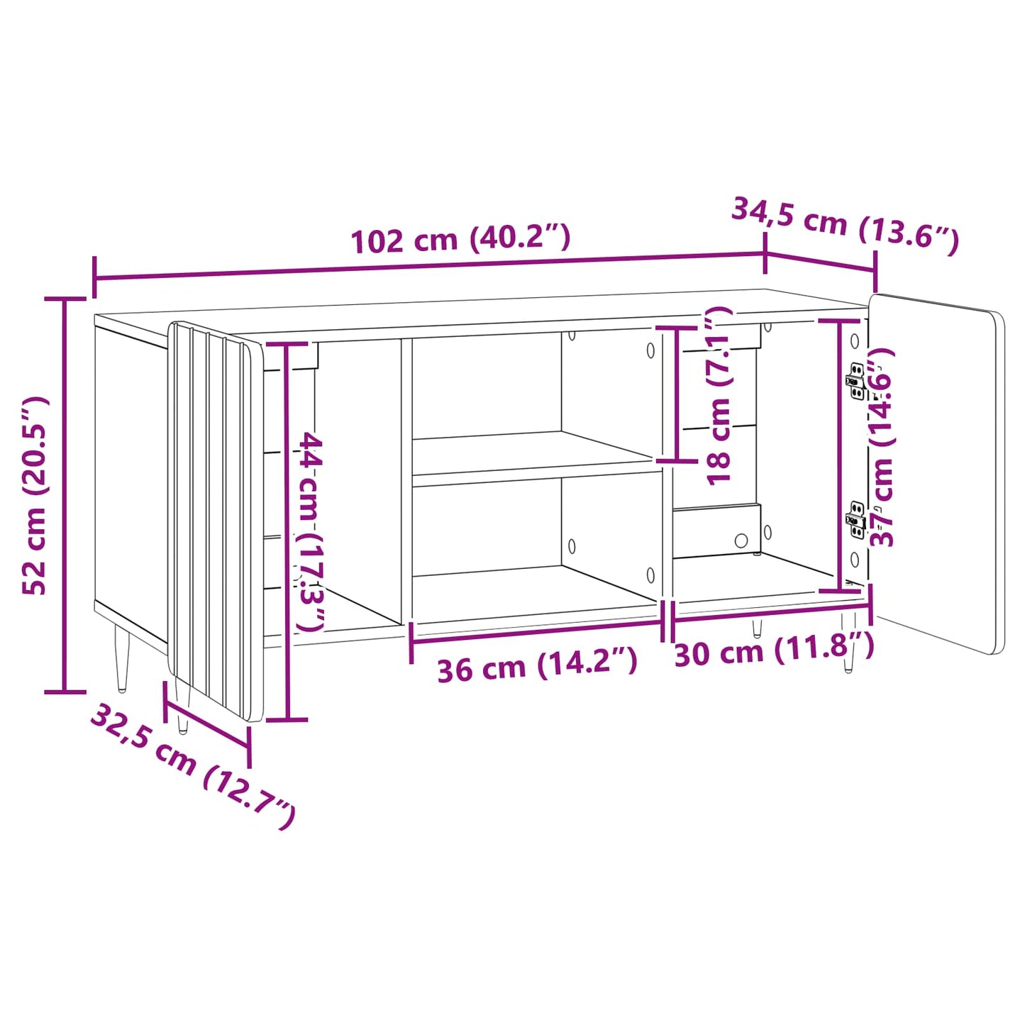 TV szekrény Fehér 102 x 34,5 x 52 cm Szerelt Fa