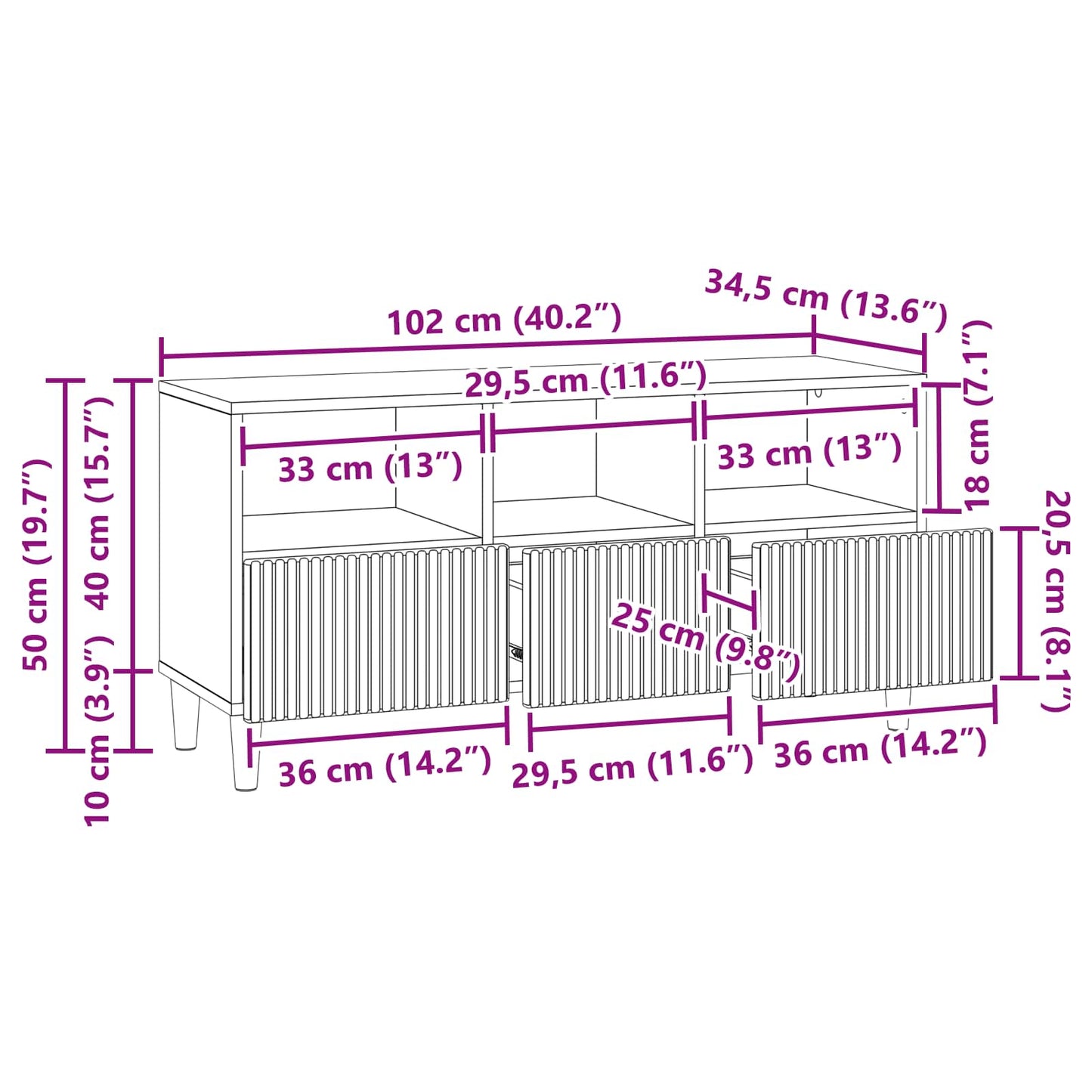 TV szekrény fiókkal Fekete 102 x 34,5 x 50 cm Szerelt Fa