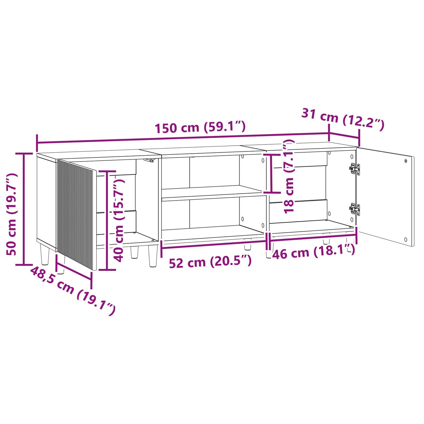 TV szekrény Füstös Tölgy 150 x 31 x 50 cm Szerelt Fa
