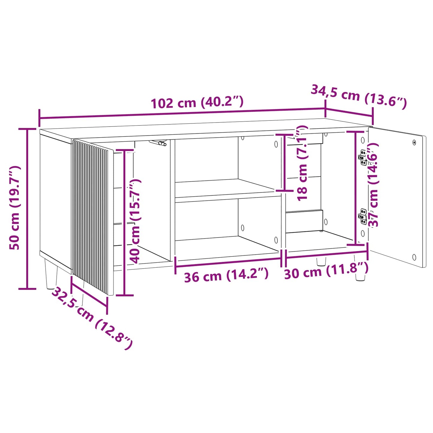 TV szekrény Füstös Tölgy 102 x 34,5 x 50 cm Szerelt Fa