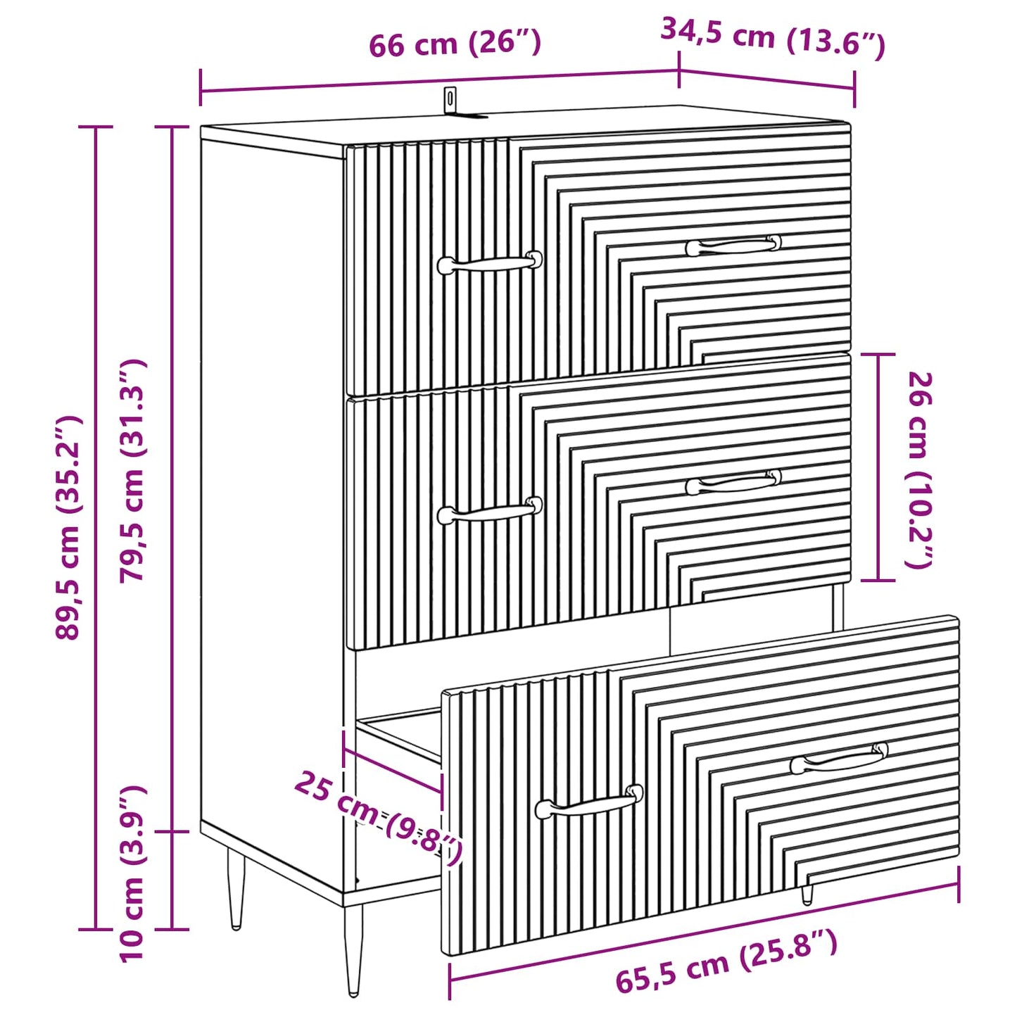 Fiókos szekrény Fehér 66 x 34,5 x 89,5 cm Szerelt Fa