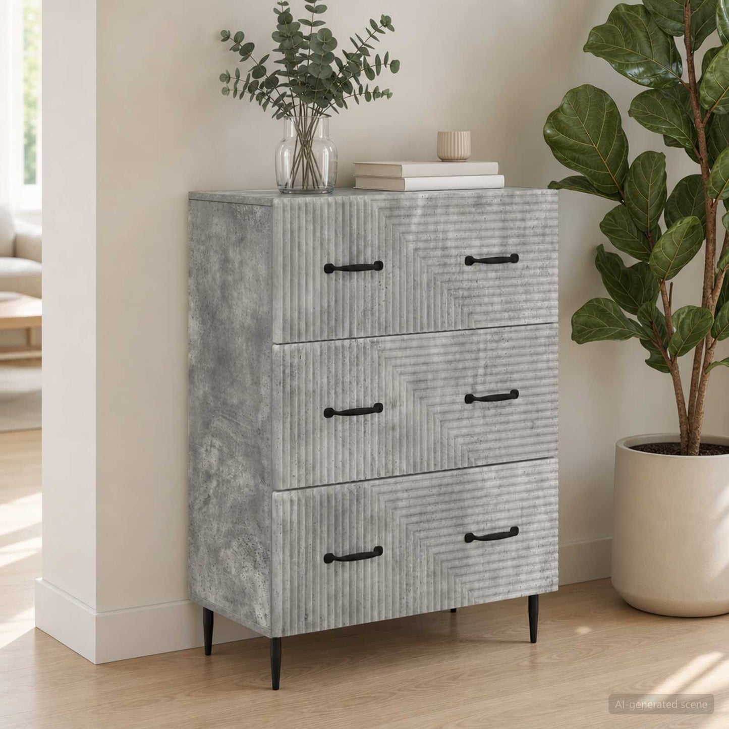 Fiókos szekrény Betonszürke 66 x 34,5 x 89,5 cm Szerelt Fa