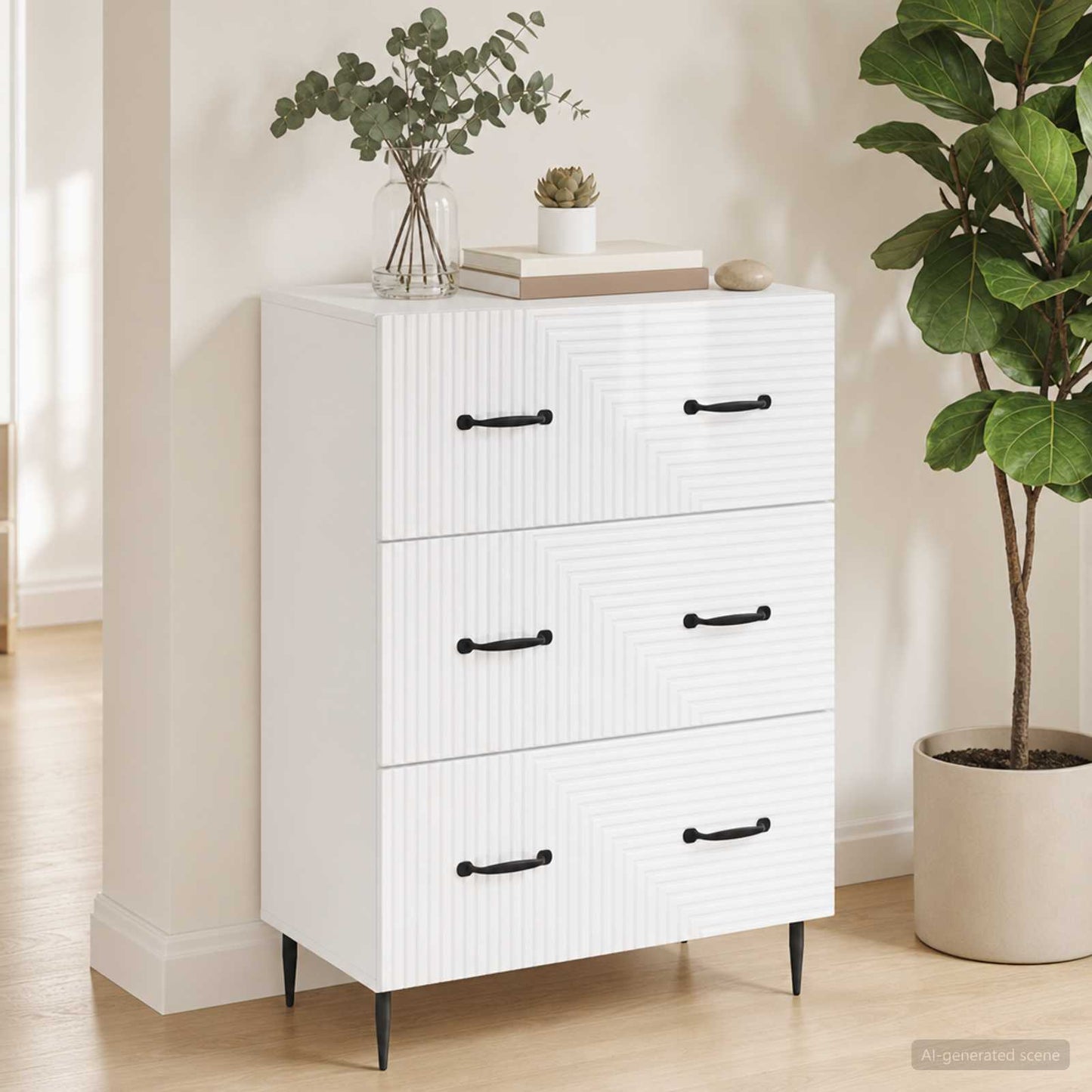Fiókos szekrény Magasfényű Fehér 66 x 34,5 x 89,5 cm Szerelt Fa
