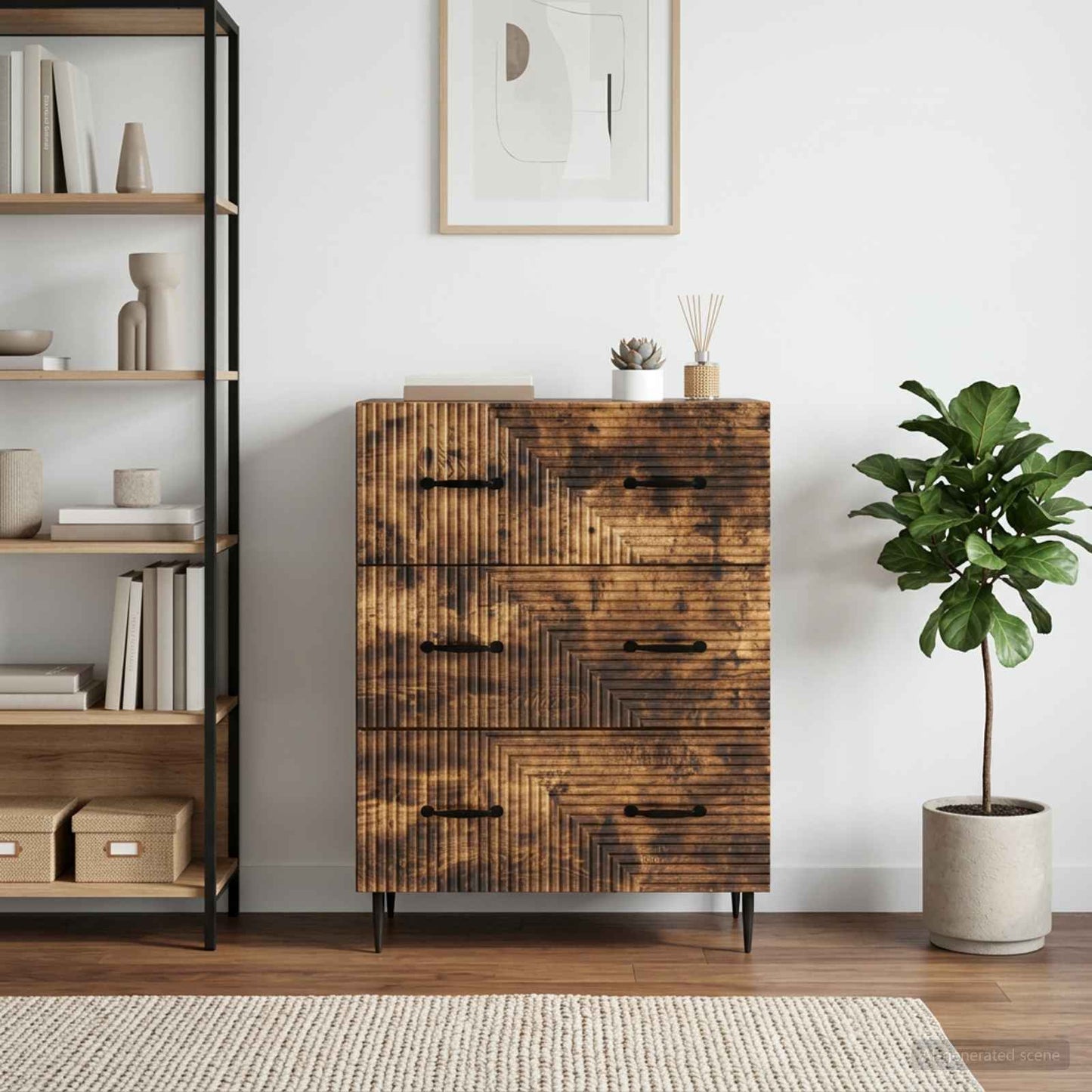 Fiókos szekrény Füstös Tölgy 66 x 34,5 x 89,5 cm Szerelt Fa
