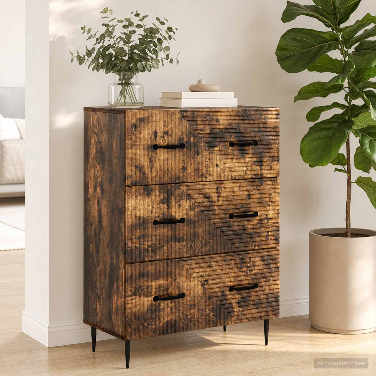Fiókos szekrény Füstös Tölgy 66 x 34,5 x 89,5 cm Szerelt Fa