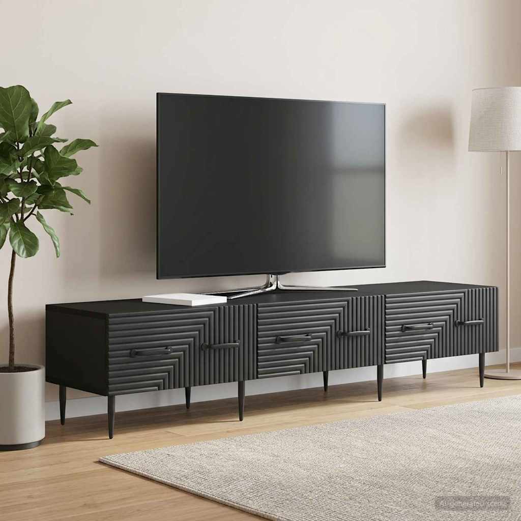TV szekrény fiókkal Fekete 147 x 34,5 x 30 cm Szerelt Fa
