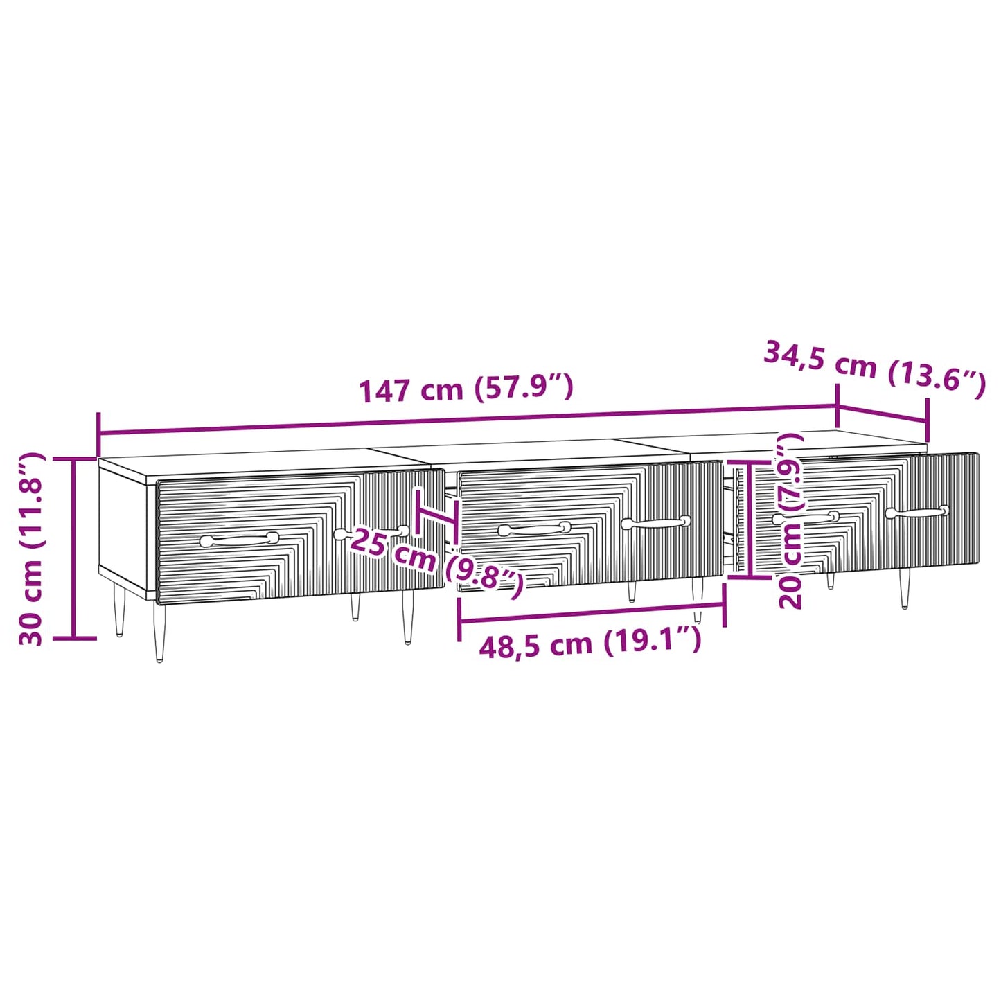 TV szekrény Magasfényű Fehér 147 x 34,5 x 30 cm Szerelt Fa