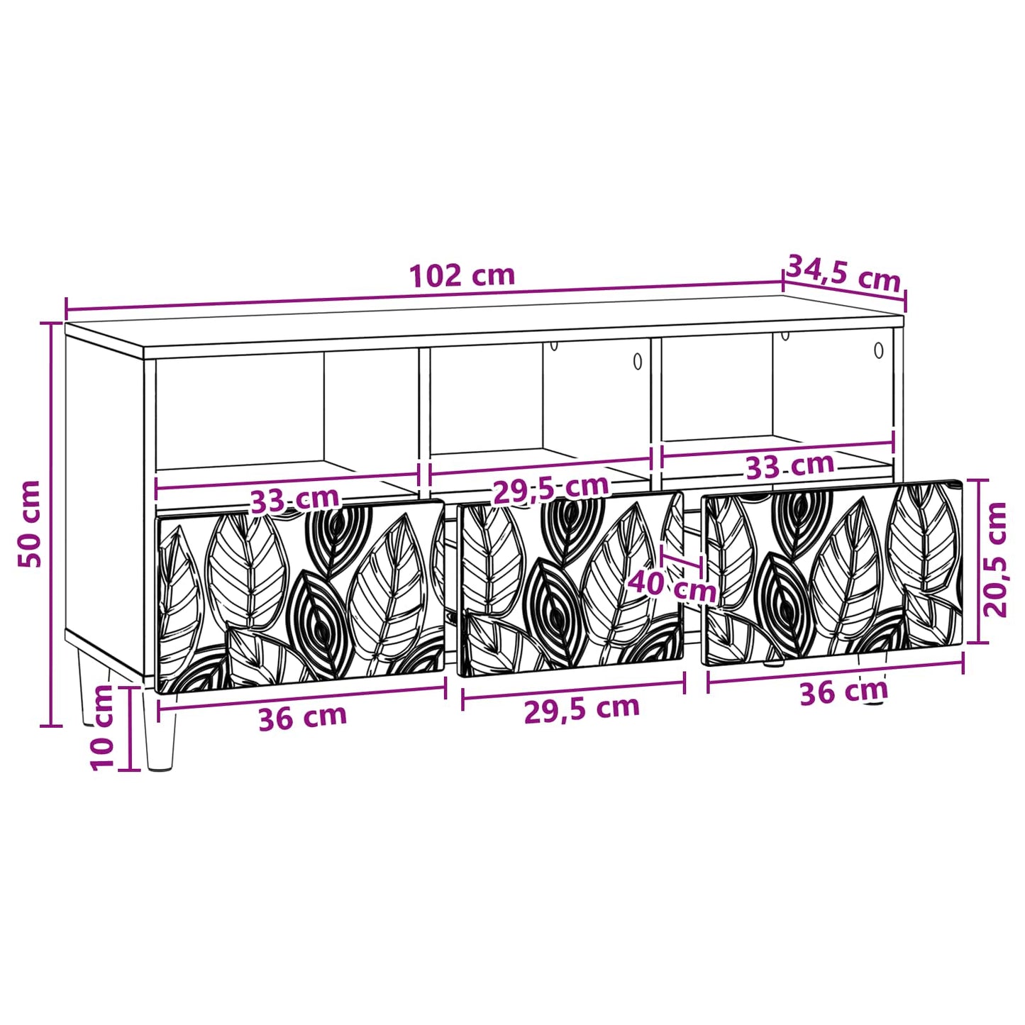 TV szekrény 102 x 34,5 x 50 cm Szürke Sonoma Szerelt Fa
