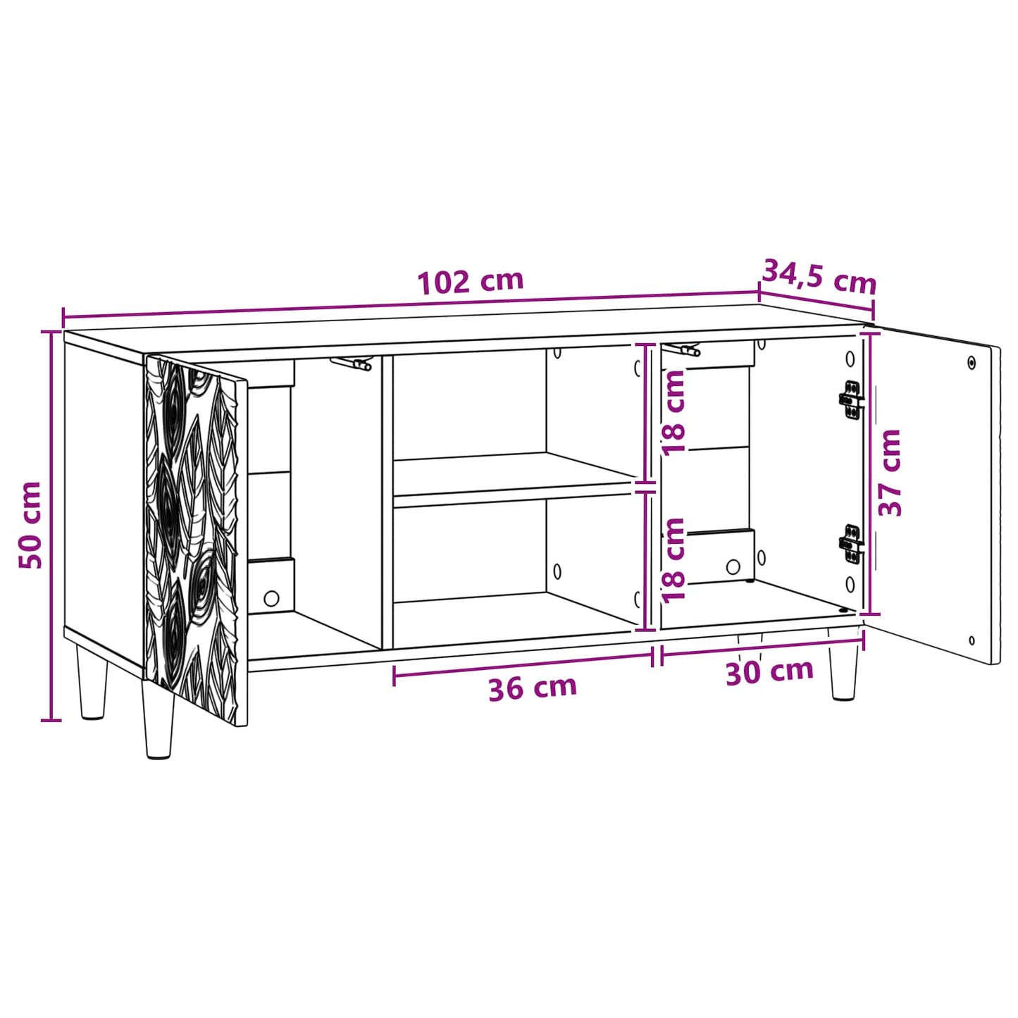 TV szekrény 102 x 34,5 x 50 cm Fehér Szerelt Fa