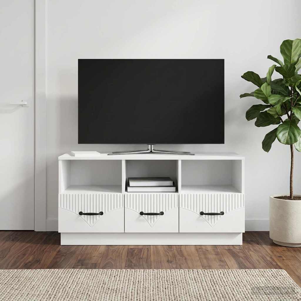 TV szekrény Magasfényű Fehér 102 x 34,5 x 47 cm Szerelt Fa