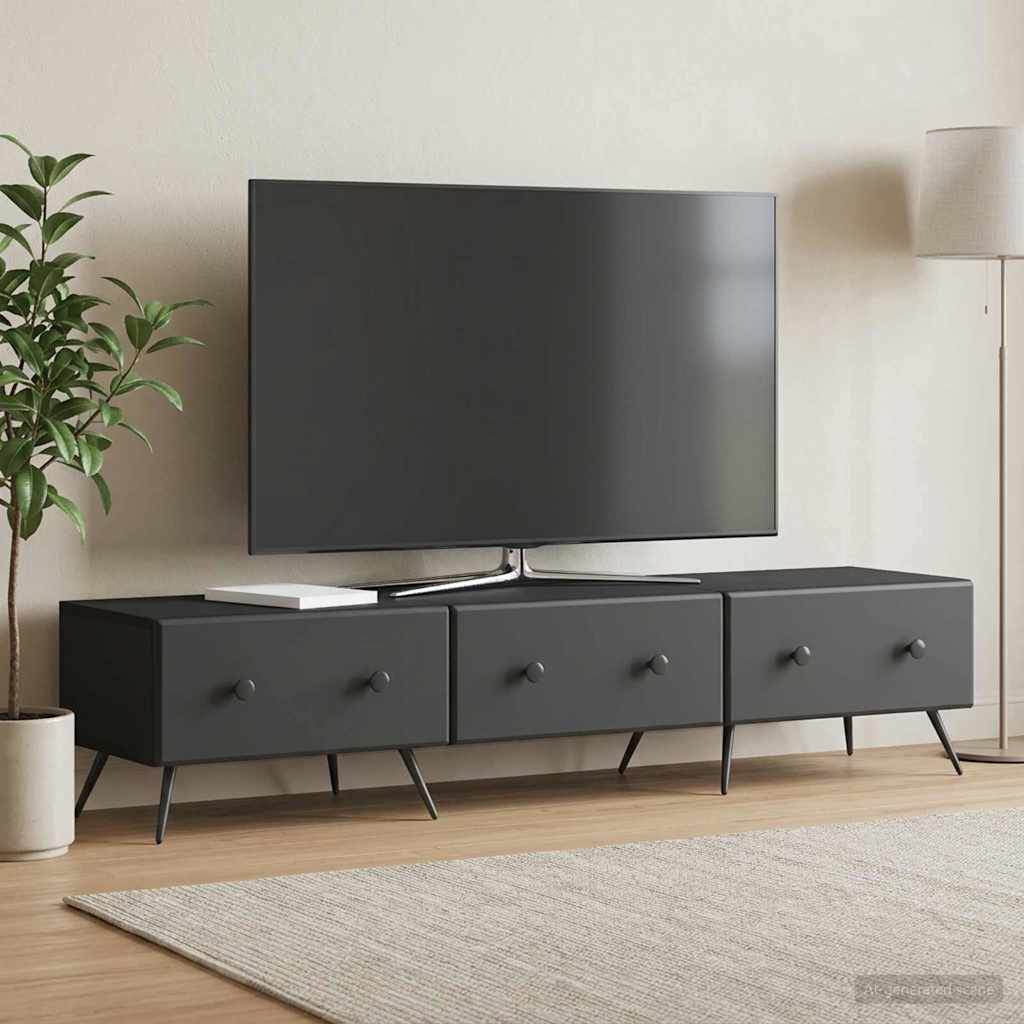 TV szekrény fiókkal Fekete 147 x 34,5 x 30 cm Szerelt Fa