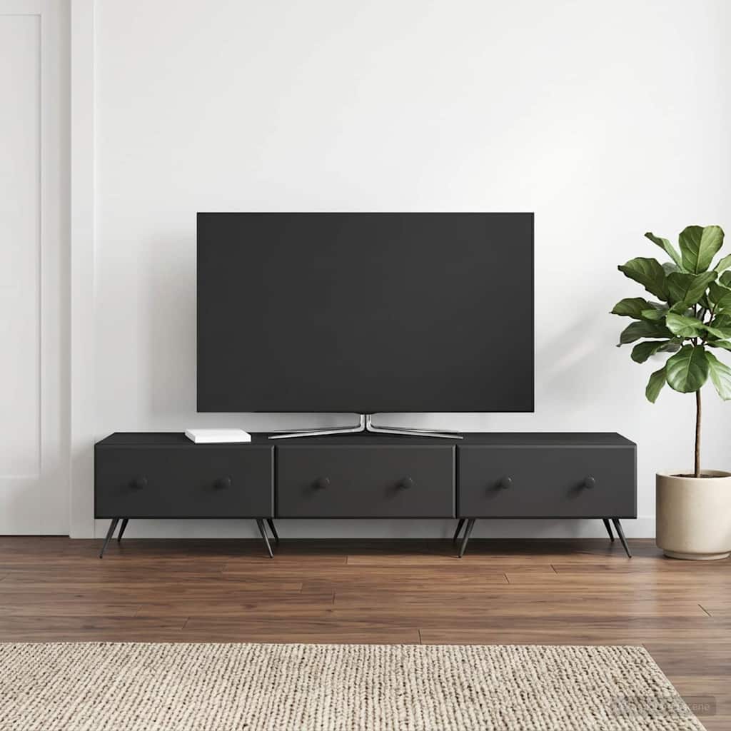 TV szekrény fiókkal Fekete 147 x 34,5 x 30 cm Szerelt Fa