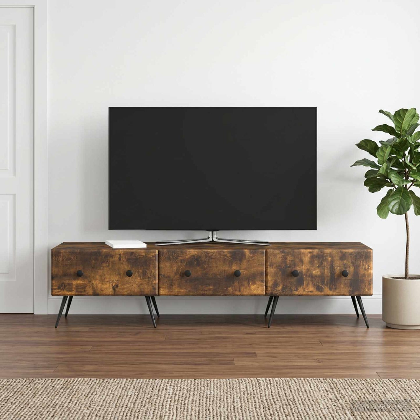 TV szekrény fiókkal Füstös Tölgy 147 x 34,5 x 30 cm Szerelt Fa