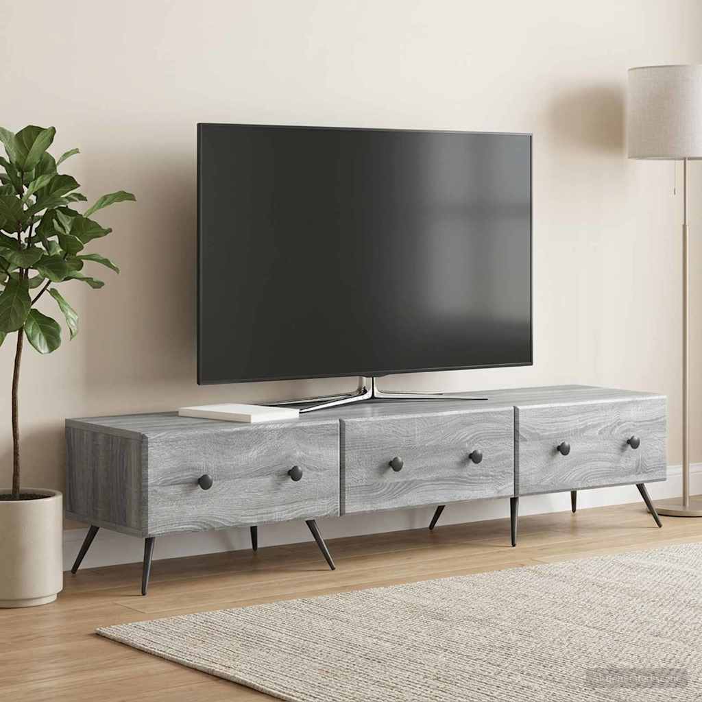 TV szekrény fiókkal Szürke Sonoma 147 x 34,5 x 30 cm Szerelt Fa