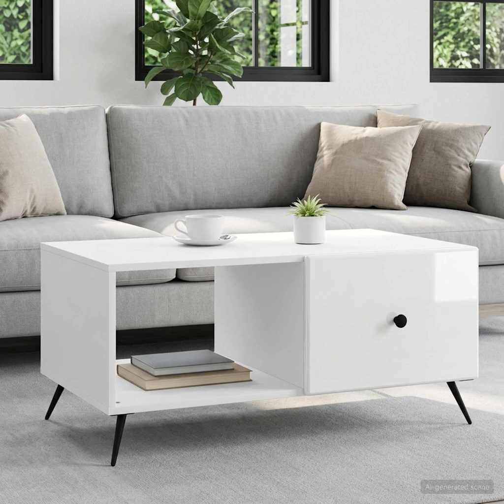 Dohányzóasztal Magasfényű Fehér 90 x 50 x 40 cm Szerelt Fa