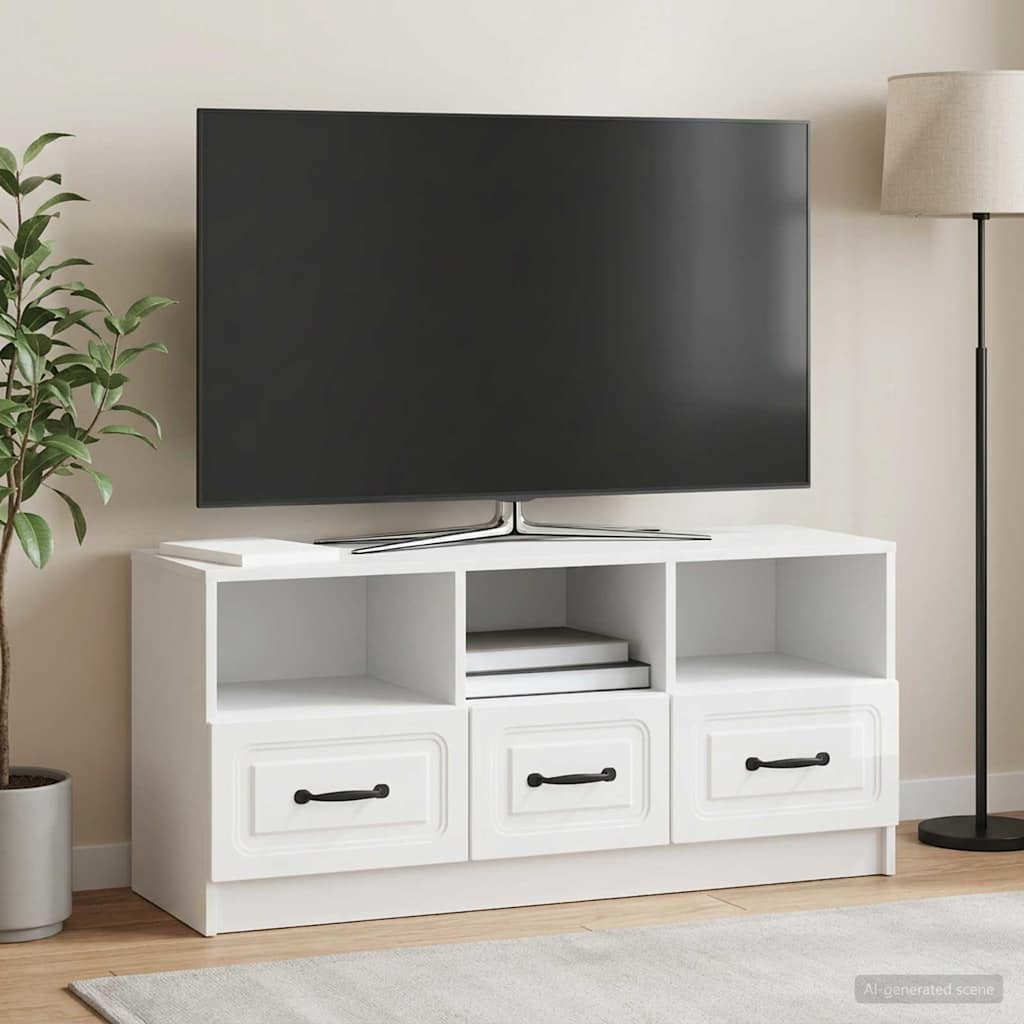 TV szekrény Magasfényű Fehér 102 x 34,5 x 47 cm Szerelt Fa
