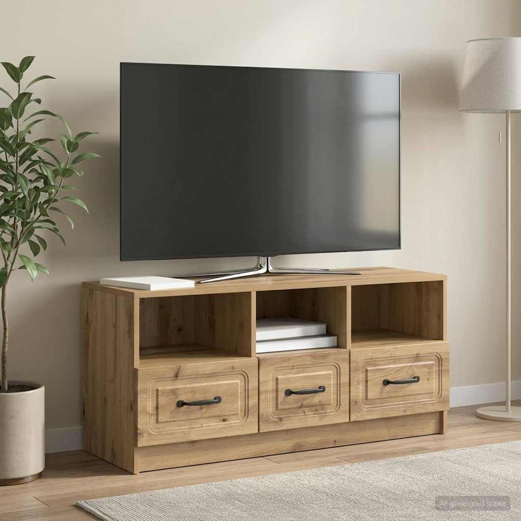 TV szekrény 102 x 34,5 x 47 cm Kézműves Tölgy Szerelt Fa