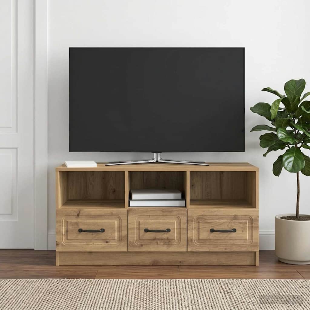 TV szekrény 102 x 34,5 x 47 cm Kézműves Tölgy Szerelt Fa