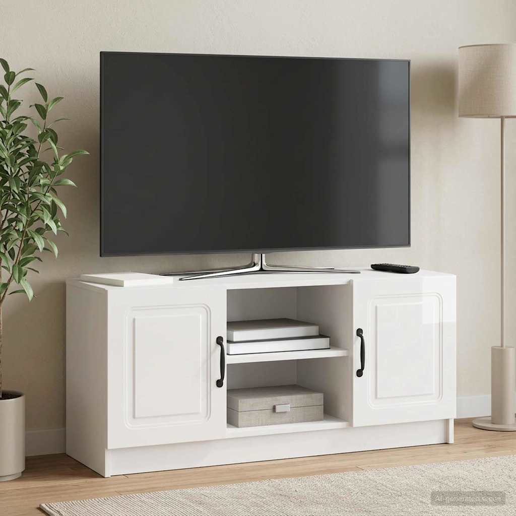 TV szekrény Magasfényű Fehér 102 x 34,5 x 47 cm Szerelt Fa