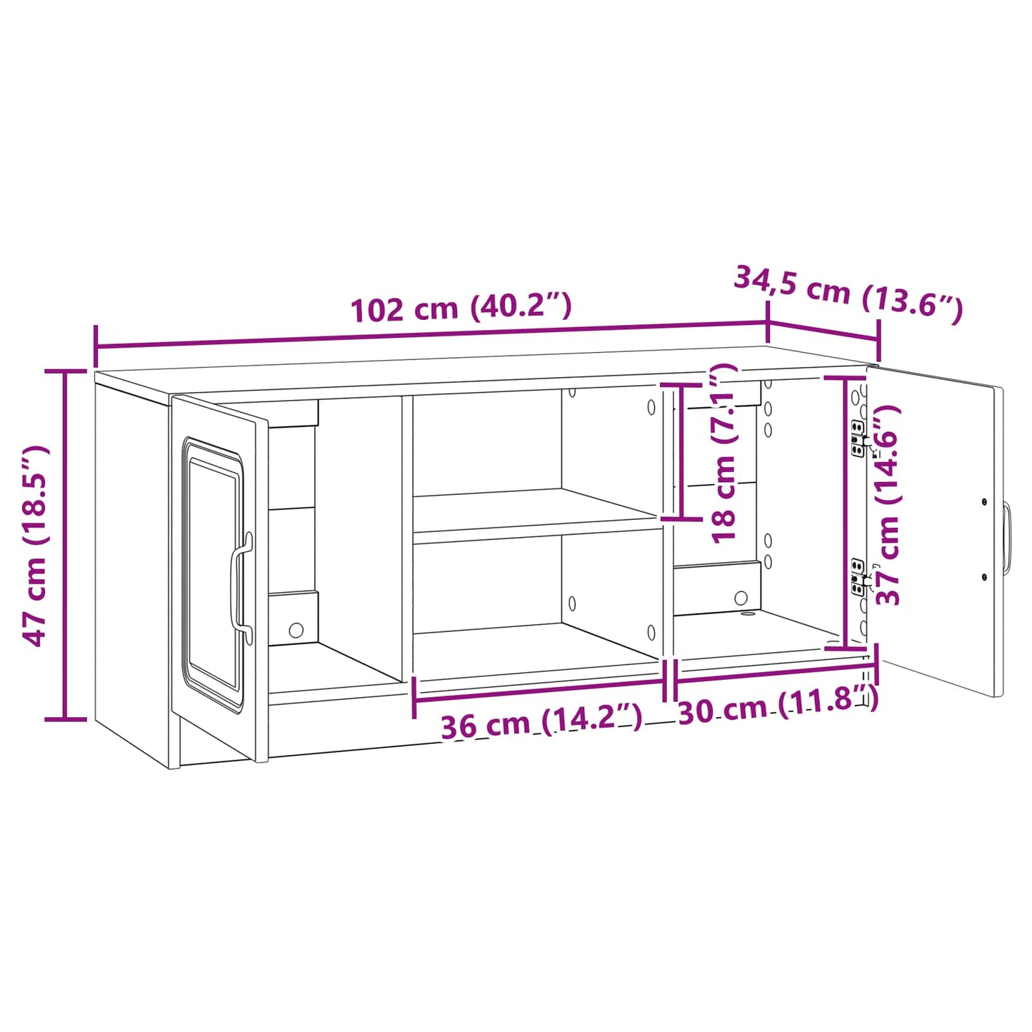 TV szekrény Magasfényű Fehér 102 x 34,5 x 47 cm Szerelt Fa