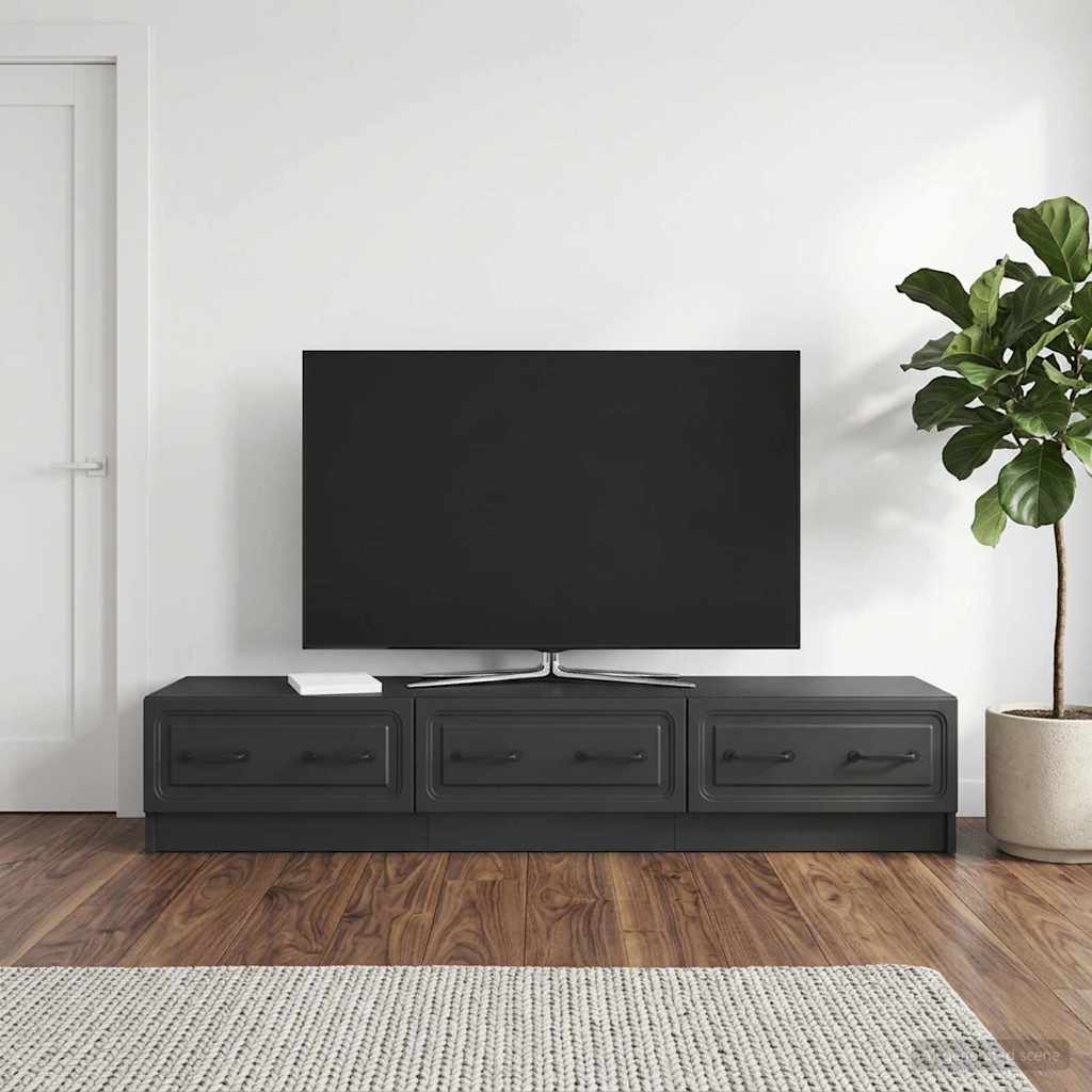 TV szekrény fiókkal Fekete 147 x 34,5 x 27 cm Szerelt Fa