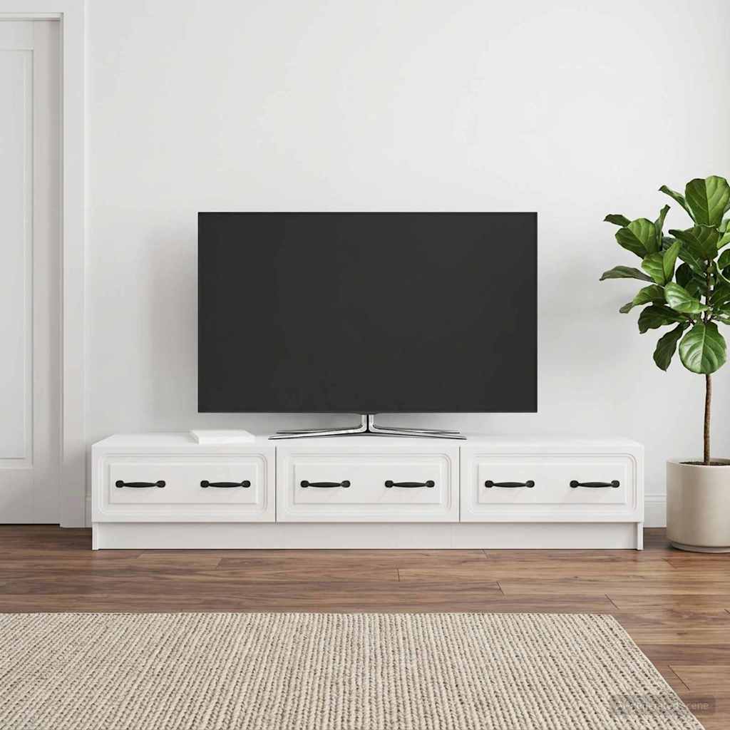 TV szekrény Magasfényű Fehér 147 x 34,5 x 27 cm Szerelt Fa