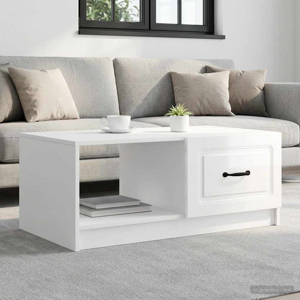 Dohányzóasztal Magasfényű Fehér 90 x 50 x 37 cm Szerelt Fa