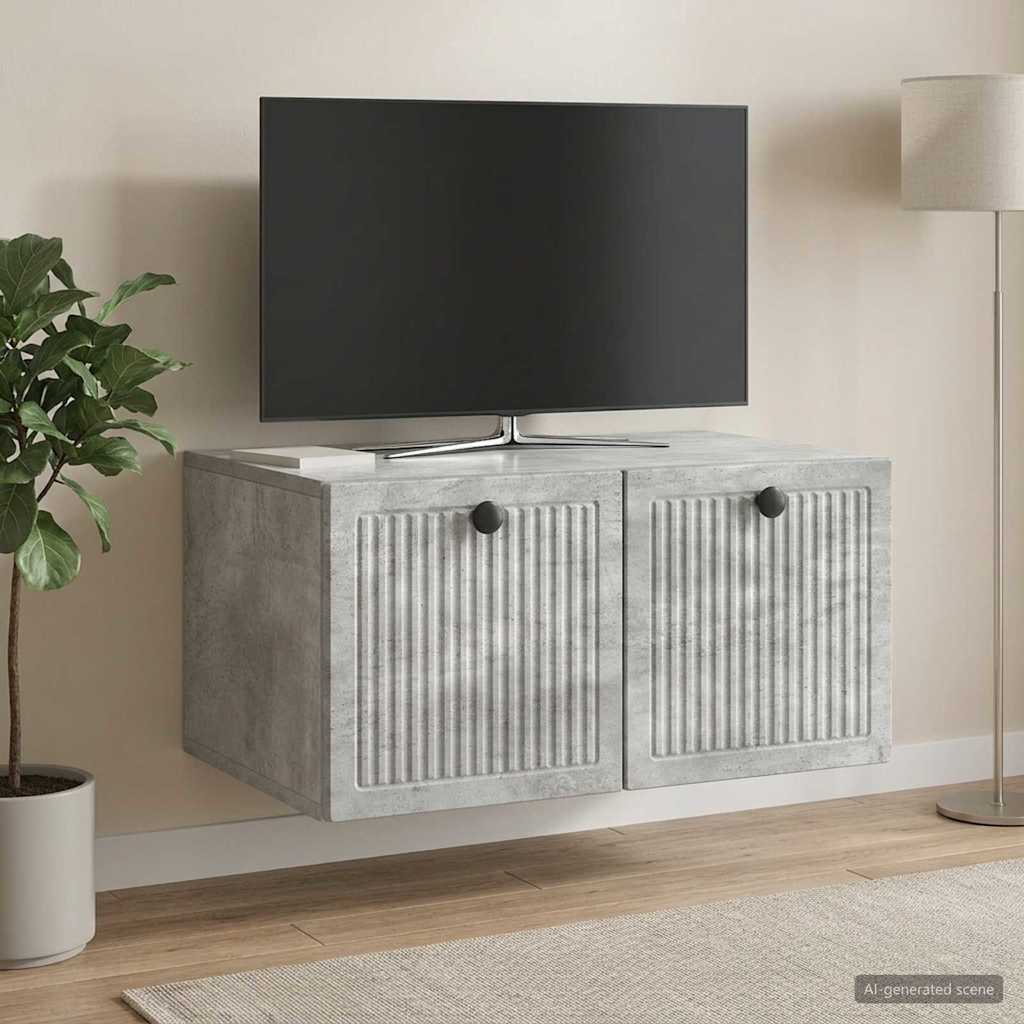 Fali TV szekrény Betonszürke 59,5 x 41 x 30 cm Szerelt Fa