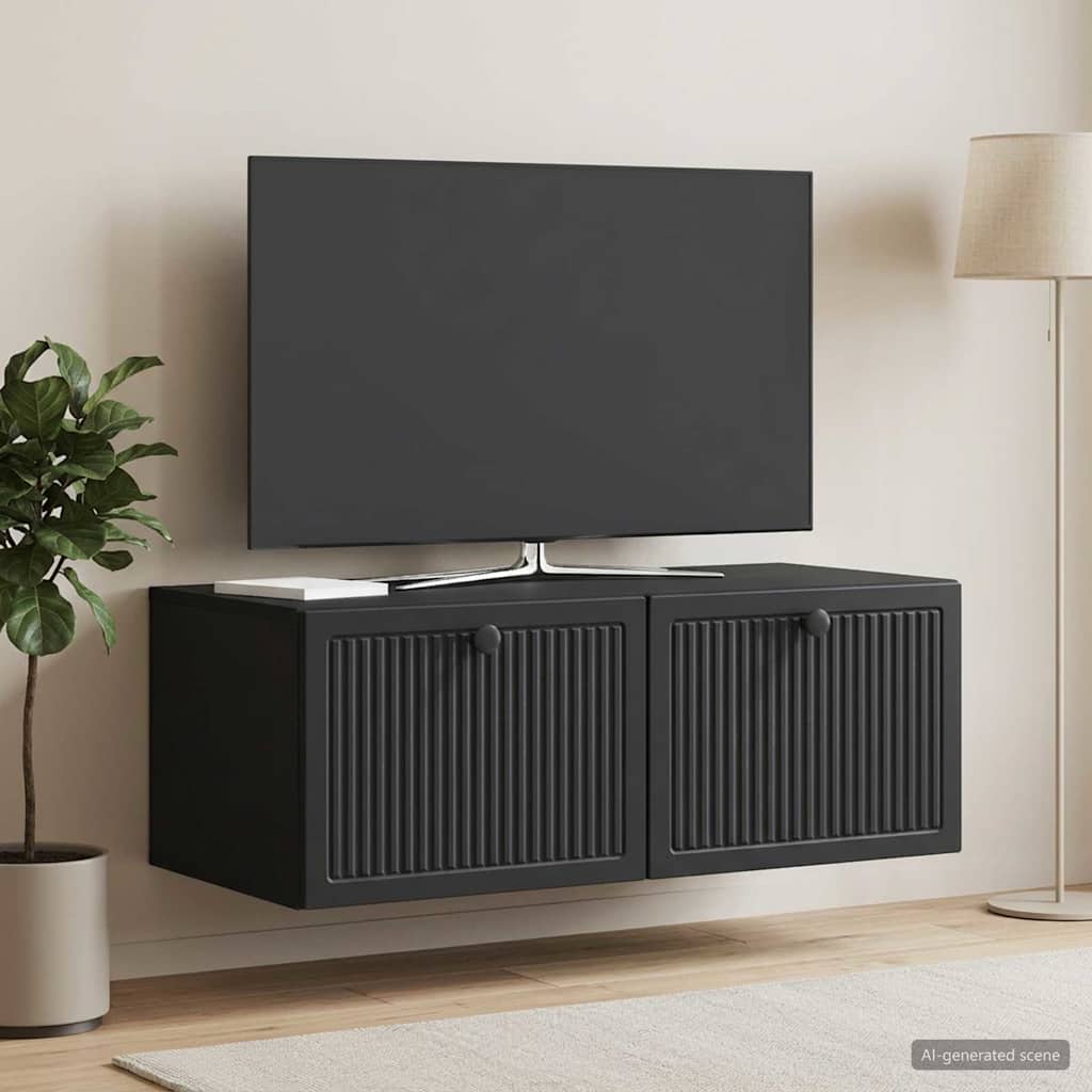 Fali TV szekrény Fekete 78,5 x 41 x 30 cm Szerelt Fa