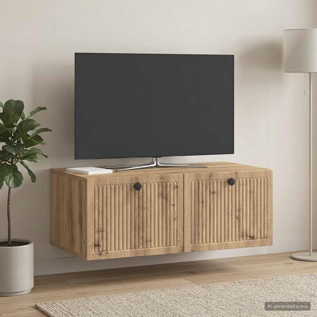 Fali TV szekrény 78,5 x 41 x 30 cm Kézműves Tölgy Szerelt Fa