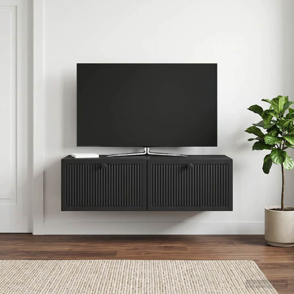 Fali TV szekrény Fekete 98 x 41 x 30 cm Szerelt Fa