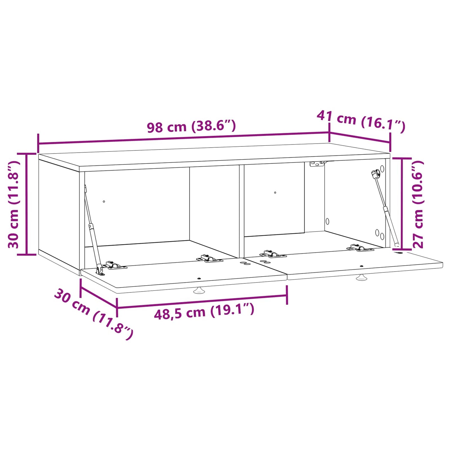 Fali TV szekrény Fekete 98 x 41 x 30 cm Szerelt Fa