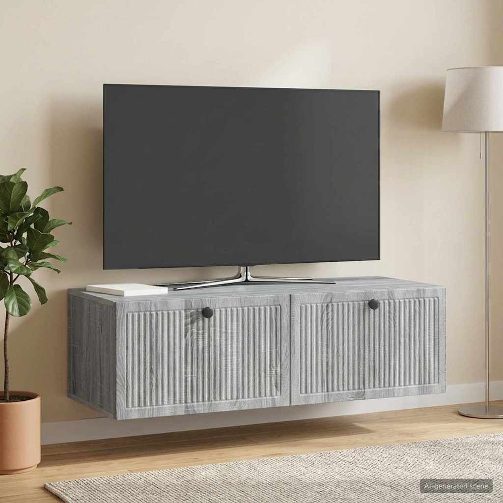 Fali TV szekrény Szürke Sonoma 98 x 41 x 30 cm Szerelt Fa