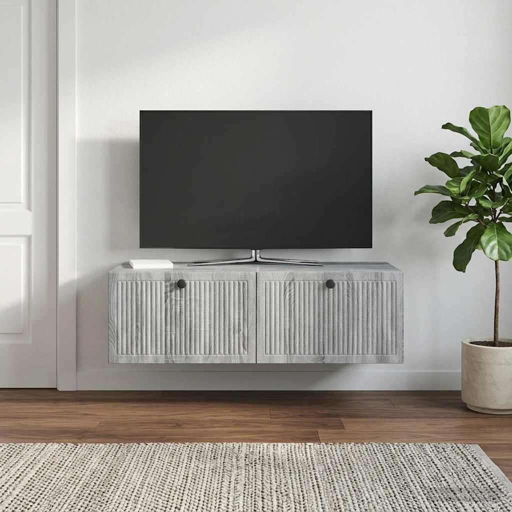 Fali TV szekrény Szürke Sonoma 98 x 41 x 30 cm Szerelt Fa