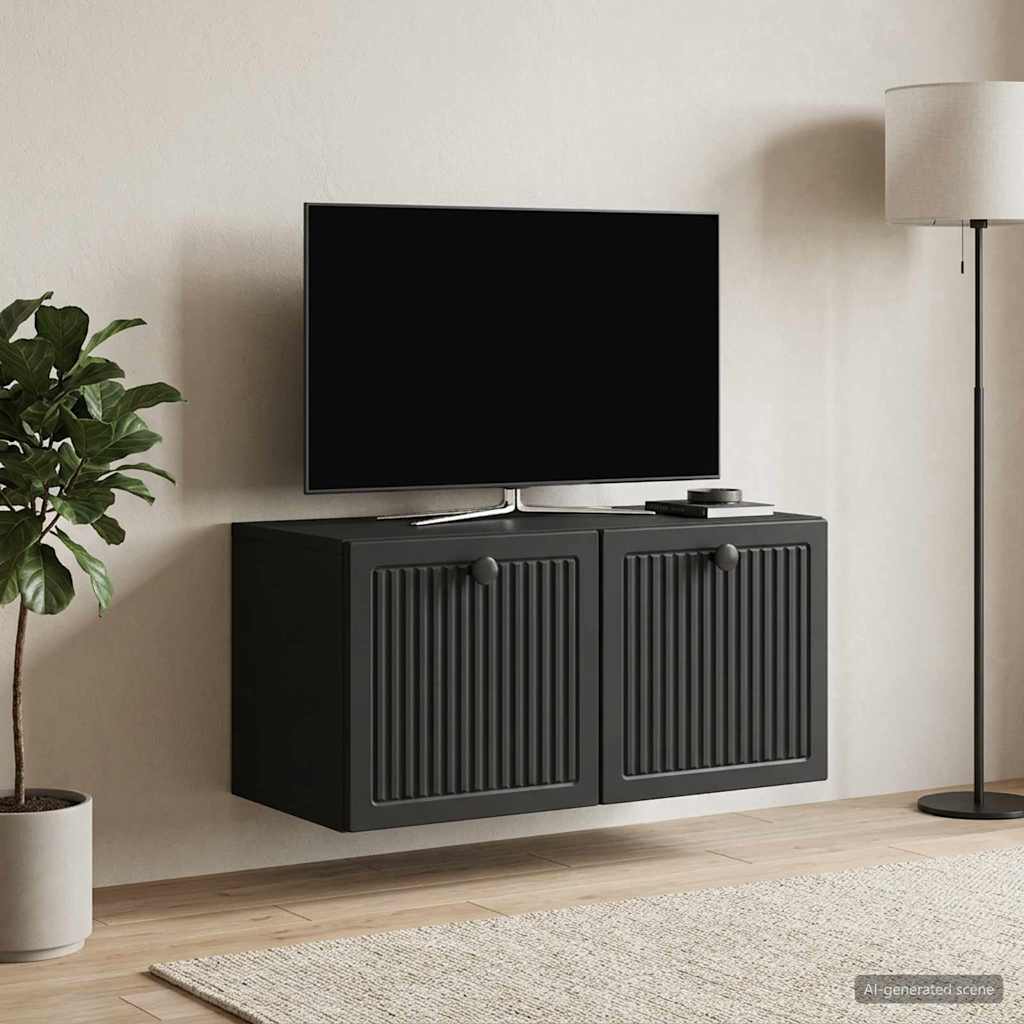 Fali TV szekrény Fekete 59,5 x 31 x 30 cm Szerelt Fa