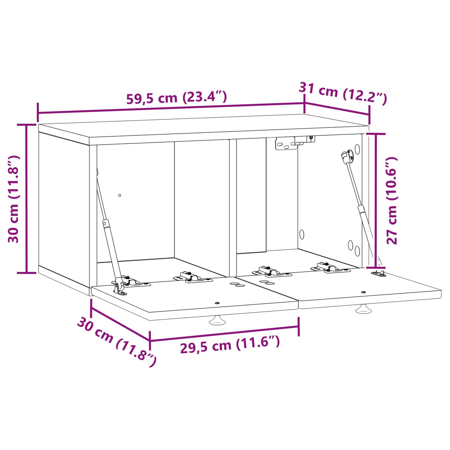 Fali TV szekrény Betonszürke 59,5 x 31 x 30 cm Szerelt Fa