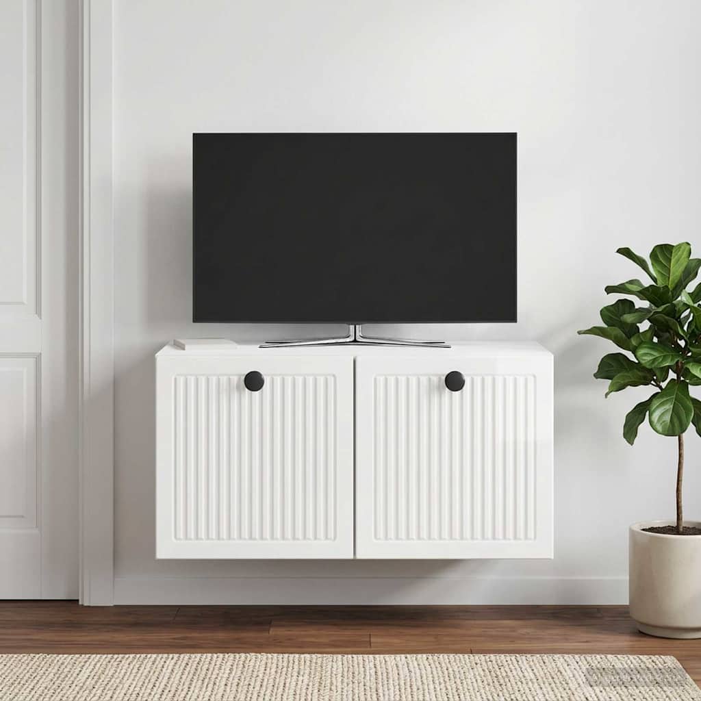 Fali TV szekrény Magasfényű Fehér 59,5 x 31 x 30 cm Szerelt Fa